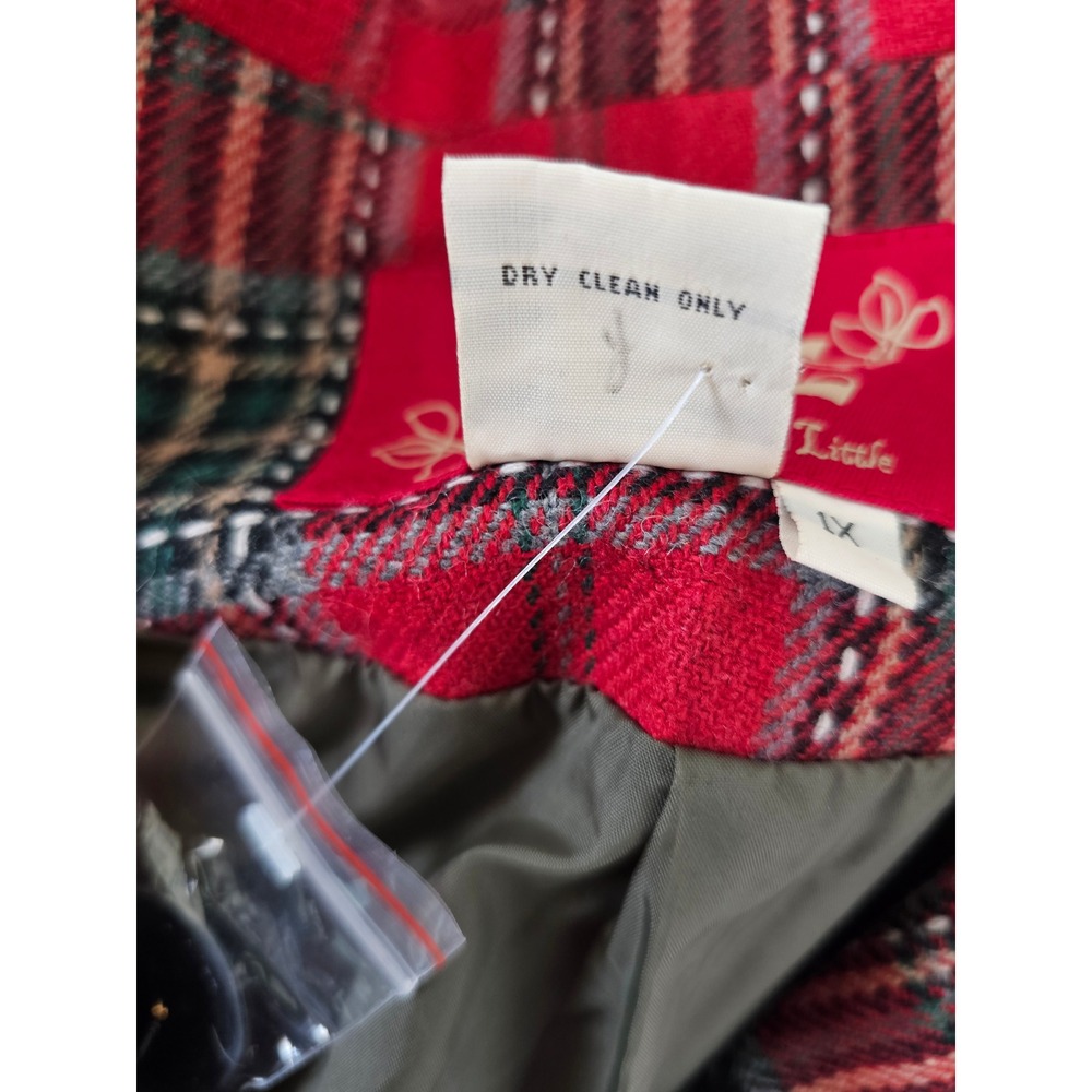 Dark Academia Live a Little Plaid Blazer Womens 1X Red Wool Blend Peplum Jacket - Picture 4 of 10